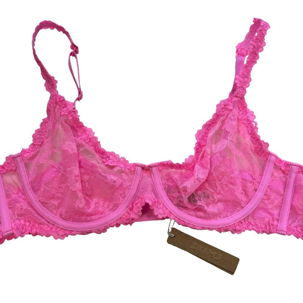 💕NWT SKIMS Stretch Lace Intimates Underwire Scoop Bra in PINK Size 42A💕